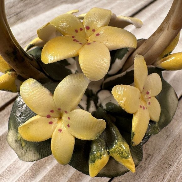 Capodimonte Italy Floral Basket Handcrafted Bow Miniature Figurine Yellow - Picture 7 of 15